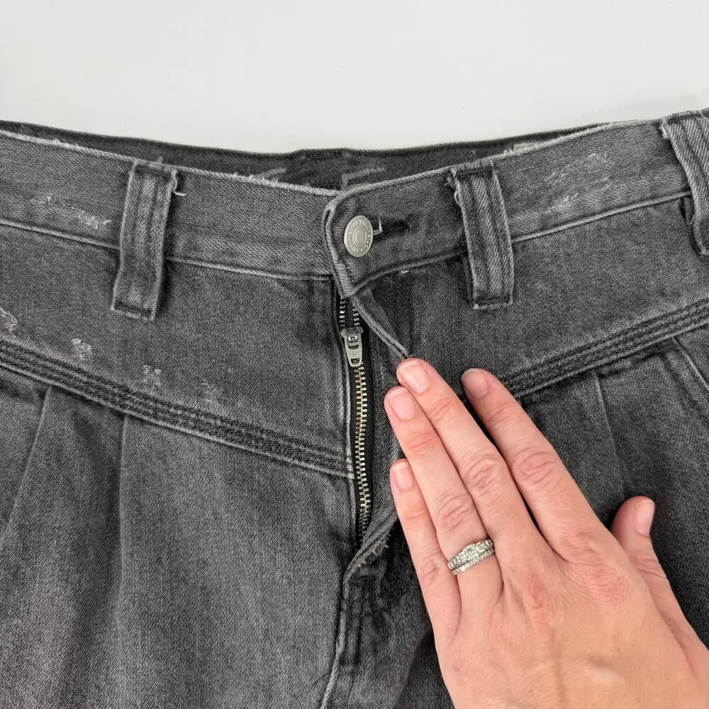 We the Free People Sidecar Raw Hem Fringe Black Faded Denim Cotton MIni Skirt